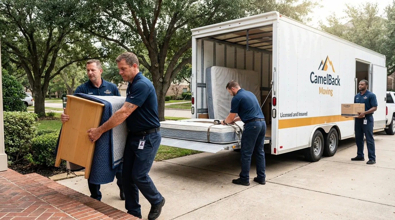 Crew loading residential truck for cross-state move from Midland City, AL