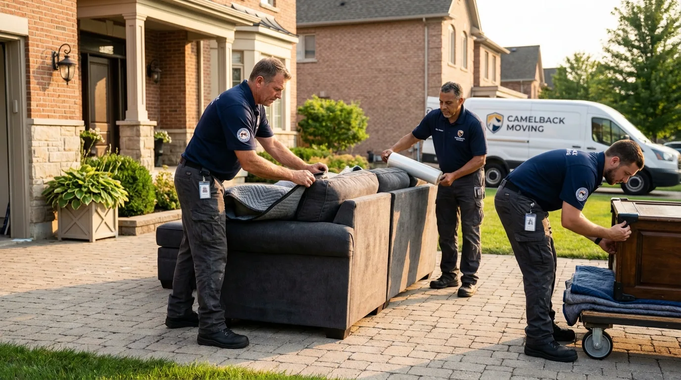 Large estate moving crew wrapping furniture in Midland City, AL